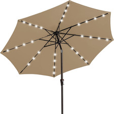 9FT Outdoor Patio Umbrella with Solar Lights, LED Lighted Pool Umbrella with Til