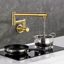 SUS Cold Pot Filler Folding Kitchen Faucet Wall Mounted Brushed Gold Swing Arm