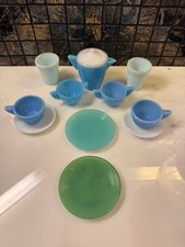 VINTAGE 1930-1940s Akro Agate SLAG GLASS 12 Piece Tea Set