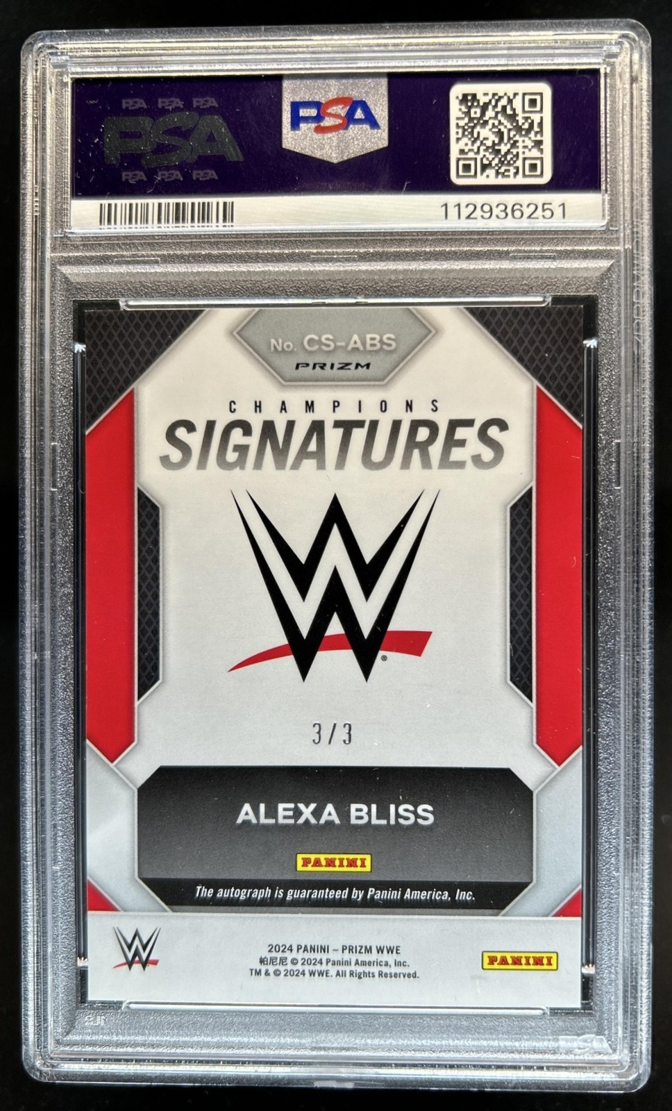 2024 Prizm WWE Alexa Bliss Champions Gold Shimmer FOTL Auto Autograph #/3 PSA 10 view 2