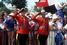 Royal Canadian Mounted Police salute Prince Princess of Wales at t- Old Photo
