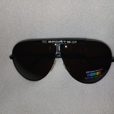 Vintage 80s SPORTS Aviator Sunglasses Black Metal Frame Amber Blue Blocker Lens