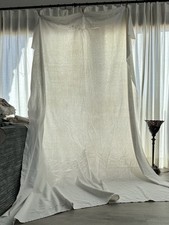 Large Antique French Linen Embroidered Homespun Textile Bed Sheet