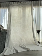 Large Antique French Linen Embroidered Homespun Textile Bed Sheet