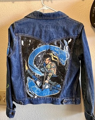 Hand Painted Video Game Character With Dragons Abercrombie&Fitch Denim Jacket
