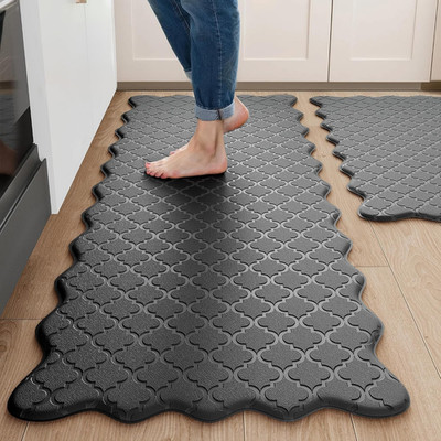 Scalloped Embossed Kitchen Mats Set Cushioned Anti Fatigue Waterproof Non Slip