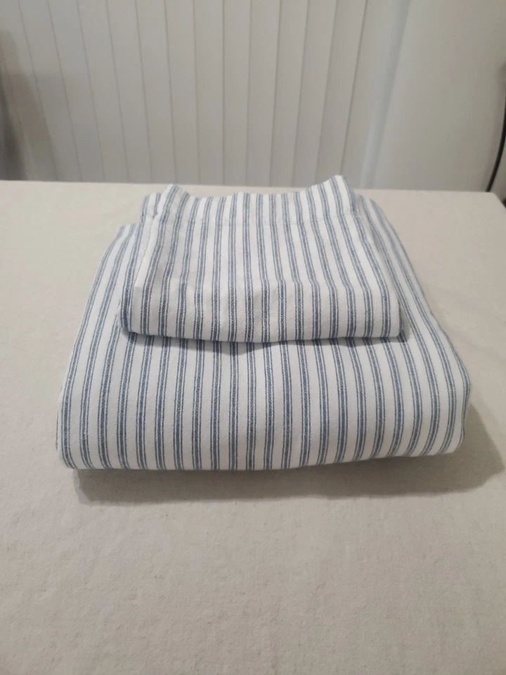 Sábana plana LL Bean King y 1 almohada farsa azul franela de algodón Portugal  Foto 2 de 4