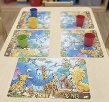 Set Of 4 Jungle Animals Kids Placemats With Elephant Giraffe Lion Cartoon Design