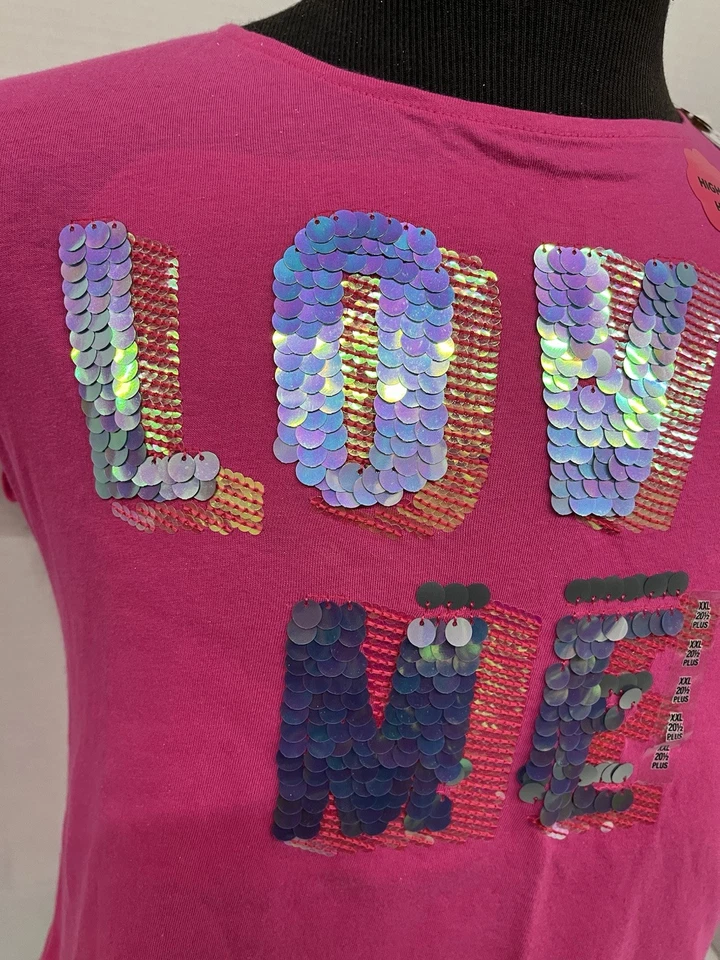 Camiseta Total Girl Plus Lentejuelas Love Me Dobladillo Alto Bajo Talla Grande Nueva con Etiquetas Foto 4 de 4