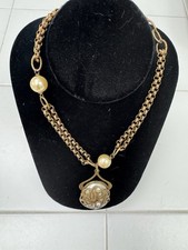Jan Michaels Art Nouveau Gold Brass Tone Caged Pearl Rolo Chain Necklace