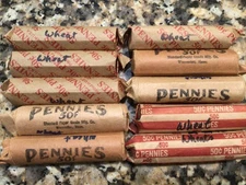 10 Roll lot (3 lbs) of Copper One Cent Wheat Pennies. Rare Estate Find.  M/O