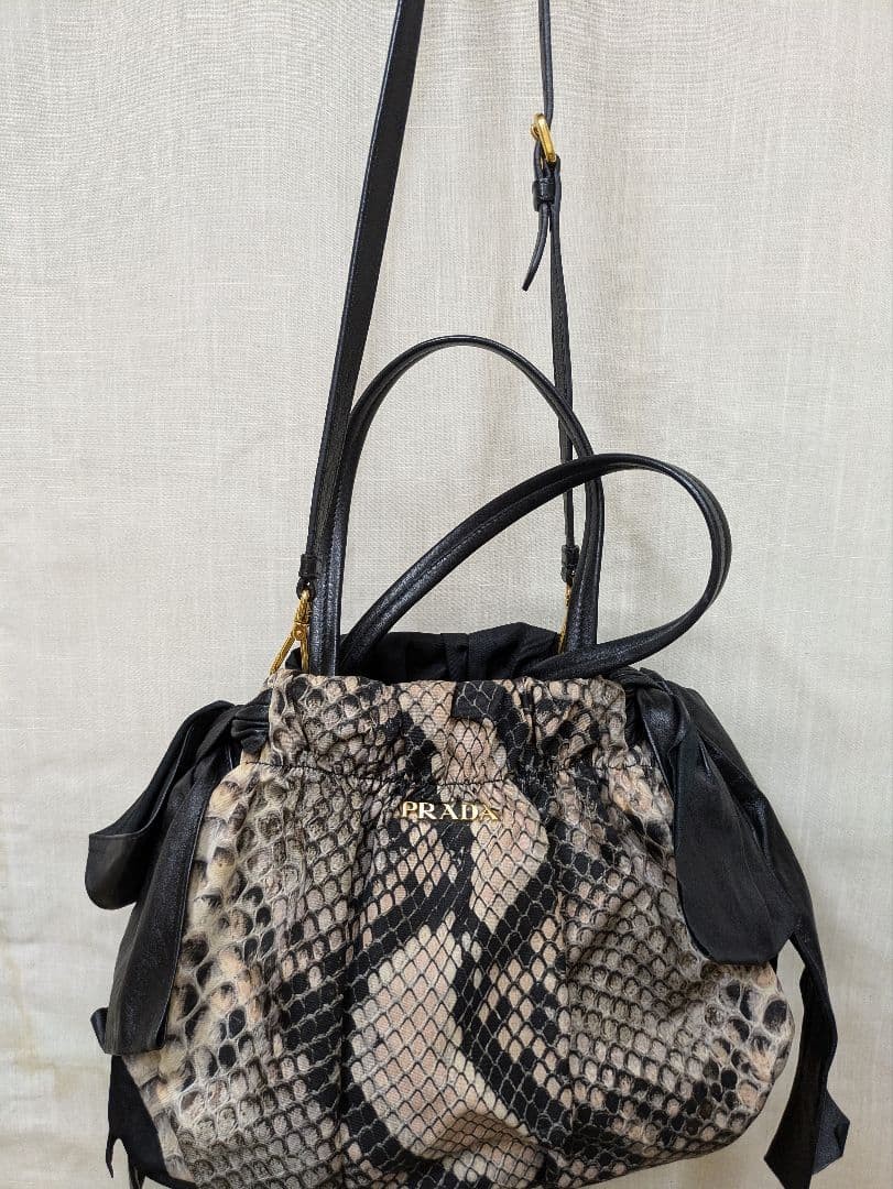 PRADA Python Pattern Nylon Leather Shoulder Bag B… - image 3