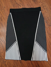 NEW 89 Cache Mono Sporty Jacquard Knit Midi Skirt Zip Front Geometric Size Small