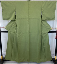 Japanese Vintage Kimono Polyester Green Traditional Authentic Length 61 in