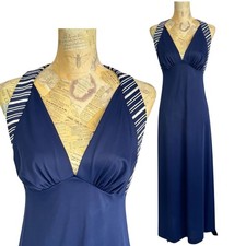 VTG Vanity Fair Nightgown Slip Dress Navy Womens M Empire Waist V Neck Maxi