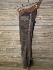 Leather Pull-Up Fashion Chinks with Floral Yoke Set For Riding.