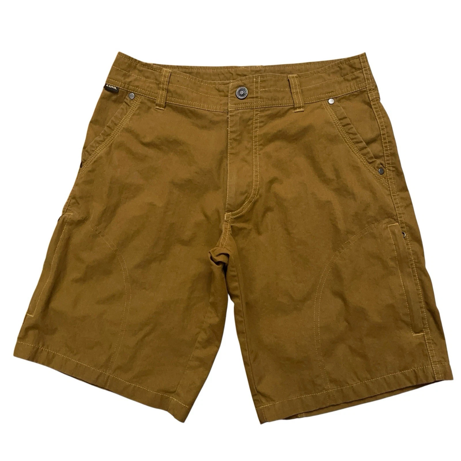 Kuhl Cargo Shorts Mens Size 30 Patina Dye Hiking Utility Zip Pockets Tan Brown