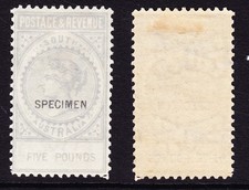 267 South Australia &pound;5.00  Long Type 12.5mm Specimen  Watermark sideways Hinged