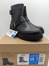 Steve Madden Crusader Women s Genuine Leather Inside Zip Lug Boot Black NEW 7W