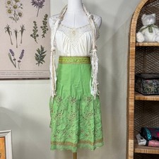 90s Y2k Floral Embroidered Sequins Skirt Boho Fairy Grunge Hippie Whimsy Twee S