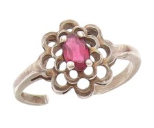 925 Sterling Silver Vintage Ring Oval Cut Ruby Floral Band Sz 5.5 RG34355