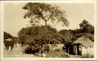 RPPC Country Homes location unknown~ black women~ thatch roof~ 1926-40s postcard