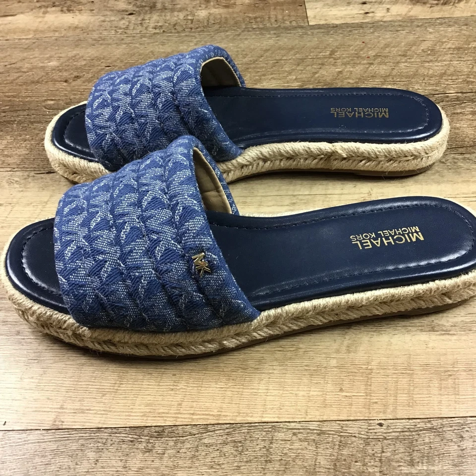 New Michael Kors Royce Slides Women's Size 7 Blue Quilted Slide Sandals - Image 4 of 4