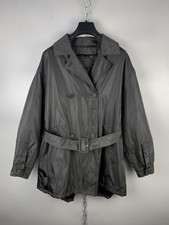Prada Luxury Womens Nylon Black Double Breatsted Belted Coat Size L