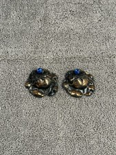 Vintage Antique Clips Copper Rose Design with Center Blue Rhinestone