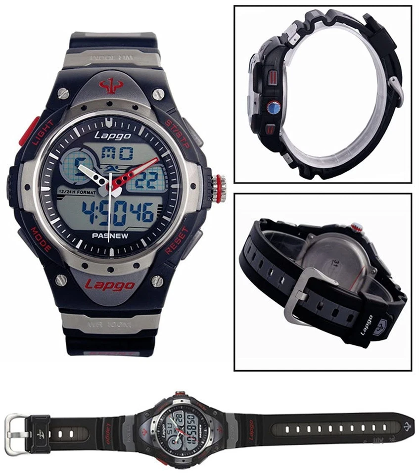 PASNEW 运动手表 防水 双时间 闹钟 秒表 银色 男式 — 第 2/4 张图片