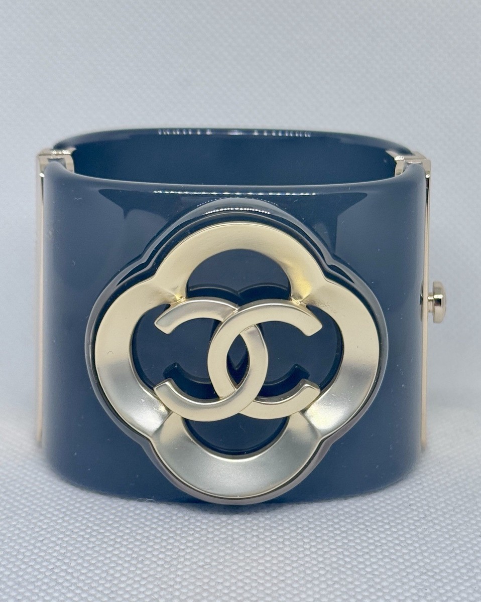 CHANEL 2024 New Gold Metal Framed CC Black Resin CUFF CHANEL 2024 New Gold Metal Framed CC Black Resin CUFF