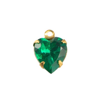 9x8mm Emerald Faceted Glass Heart Stone in 1 Loop Closed Back Setting