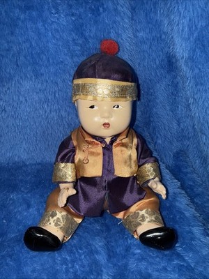 Vintage Antique 10'' Ming Ming Composition Chinese Baby Doll 1930s Silk Outfit