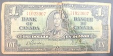 (1949-54) Canada 1 Dollar P58d, signatures Gordon-Towers, YA1023007.