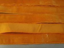 VINTAGE LUXURIOUS 1940'S FRANCE RAYON VELVET RIBBON 1/2" SUN ORANGE