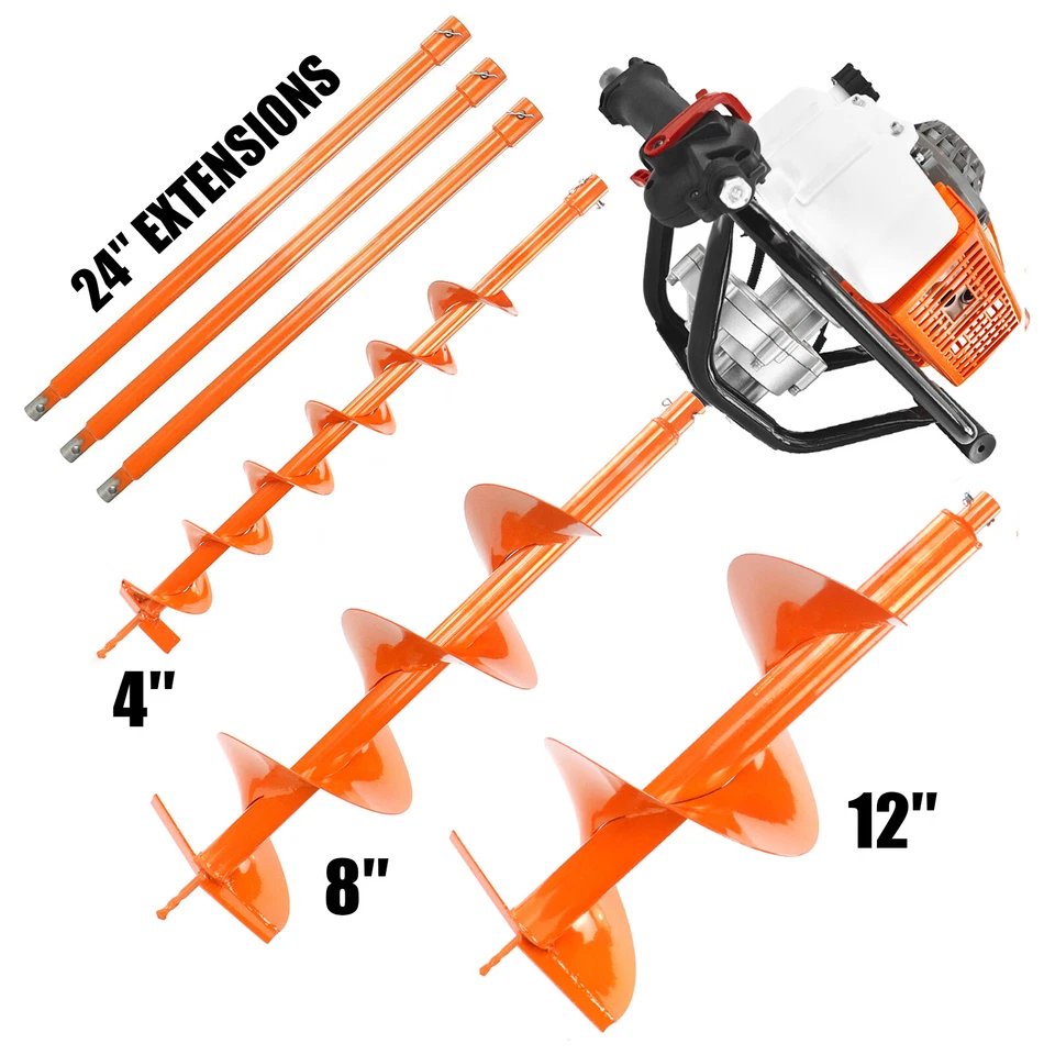 Excavadora de orificios de poste 72 CC alimentada por gas con brocas de barrena de 4"8" 12" + 3 varillas de extensión Foto 4 de 4