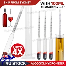 NEW Alcohol Hydrometer Distilling 0-100% Meter with Measuring Cup 100ml AU STOCK
