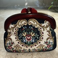 Vintage Tapestry Clutch Purse Wallet Floral Design and Plastic Closure