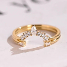 Round  Pear Cut Curved Wedding Band 925 Solid Promise Ring Matching Band Ring