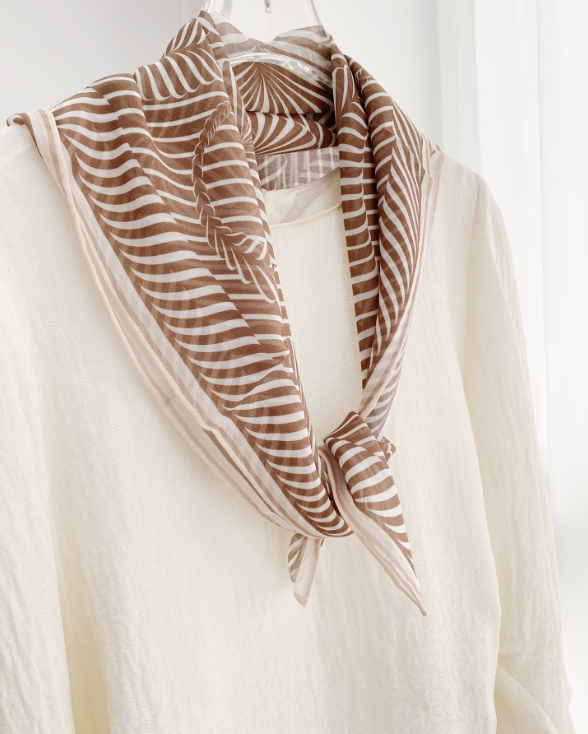 Pure 10 Momme 100% Silk Square Scarf Shawl 61x61cm Brown Line Bandana Wrap  