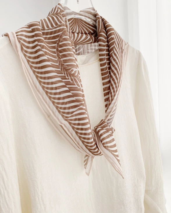 Pure 10 Momme 100% Silk Wrap Scarf Bandanna brown lines Square Shawl 61X61cm new