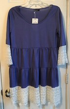 Mixmax Purple Boho Tiered Dress With Lace Trimming Size S NWT