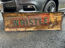 Original 1940’s WHISTLE Orange Soda Pop Embossed Beverage Metal Sign 54”x18”