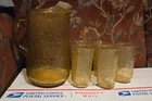 VTG Anchor Hocking Honey Glass Pagoda Pattern Pitcher MCM Barware W 5 Glasses