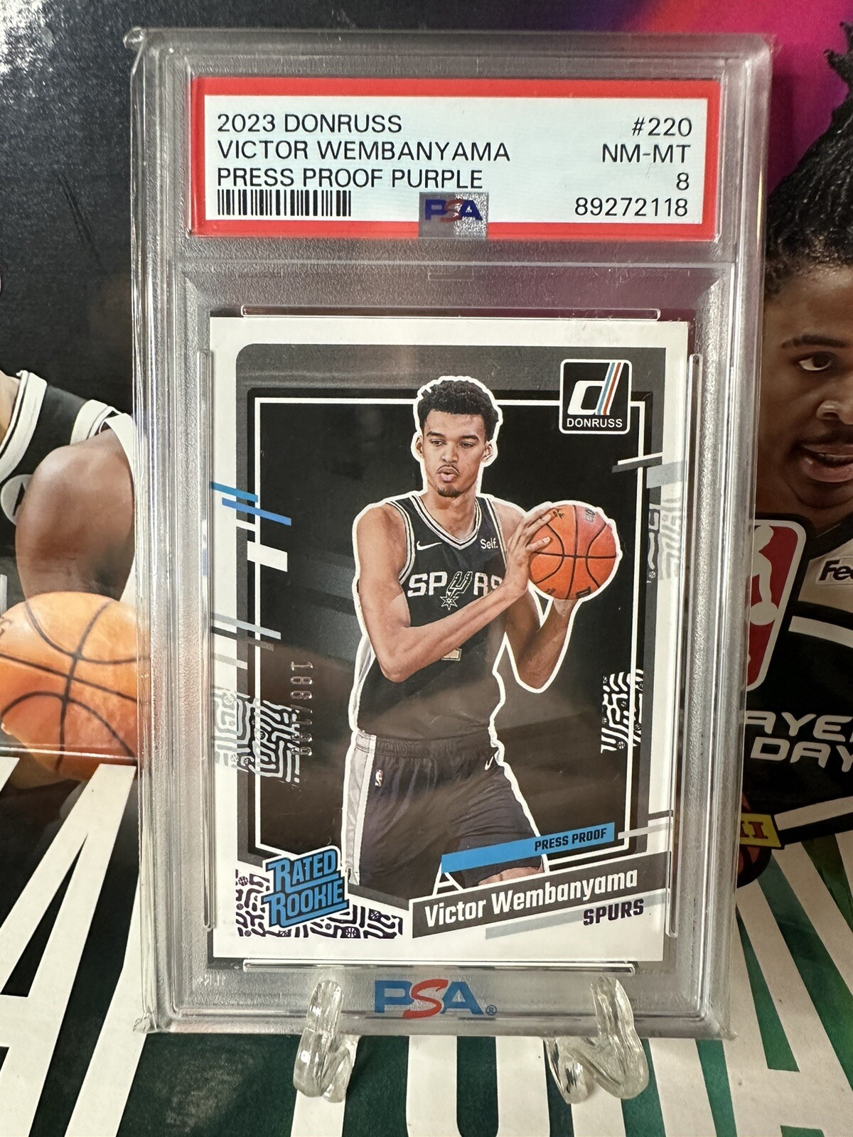 2023 Donruss /199 Victor Wembanyama Press Proof Purple Rated Rookie PSA 8 #220