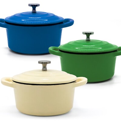 RJ Legend (Brand Owner) 8.5 oz Enameled Cast Iron Mini Pot Set, Blue Green White
