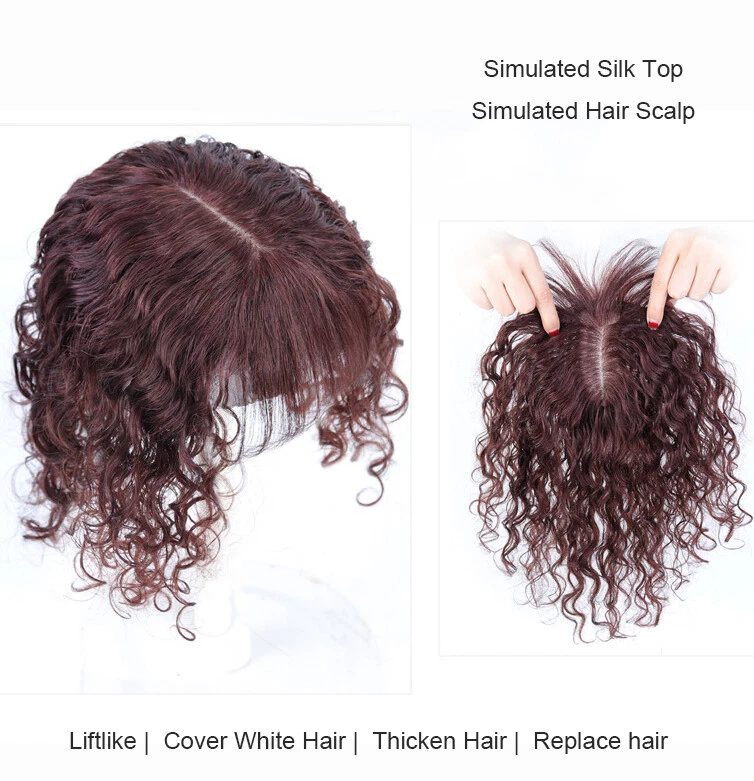 Topper de cabello rizado 100 % cabello humano toupee clip superior en piezas de cabello para mujeres + Bang Foto 3 de 4