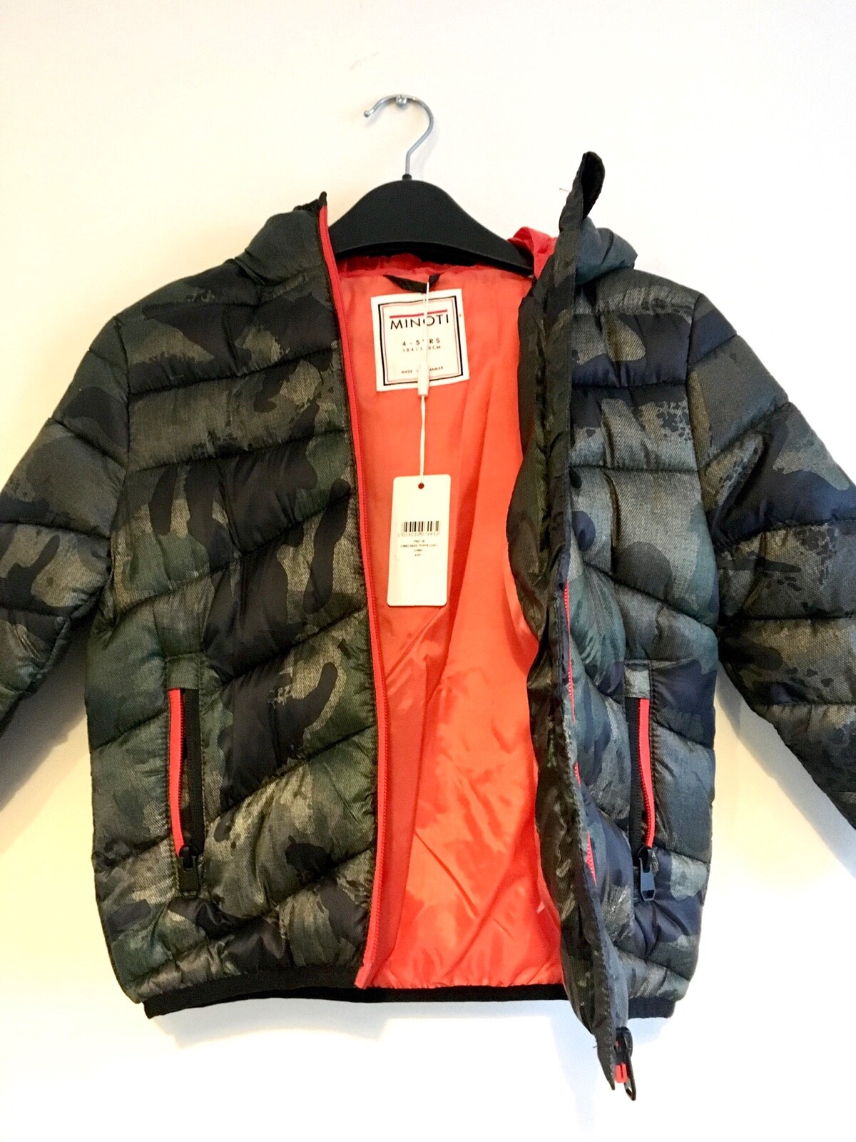 Minoti Boys Padded Camo Print Jacket Size  4 Years Green/Orange