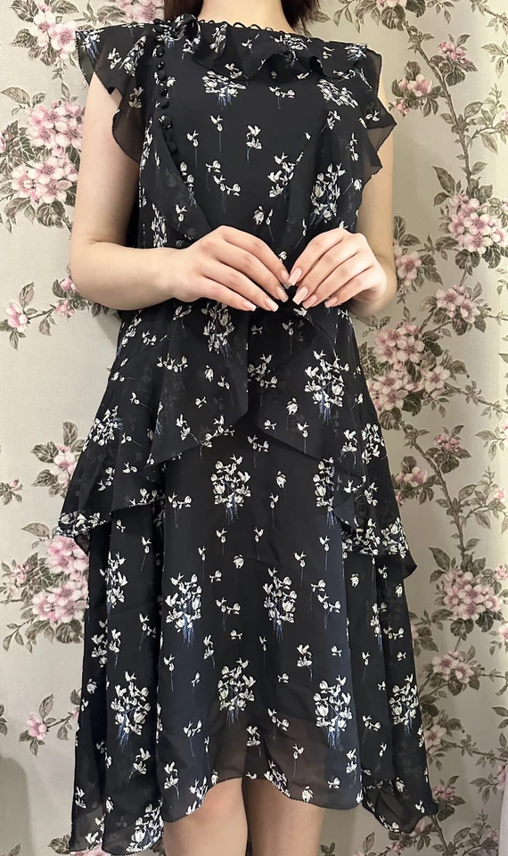 ERDEM x H&M Black 100% Silk Floral Pattern Dress Short Sleeve SZ 42 - Image 4 of 4