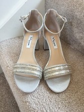 Nina Elenora-fy Open Toe Ankle Strap Silver Metallic Rhinestone 7.5 M NWOB